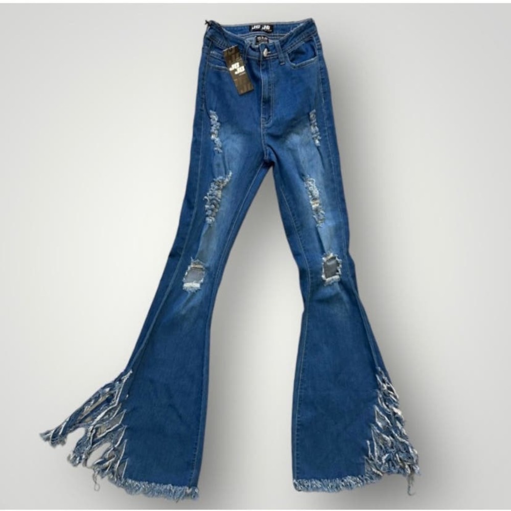 Boot Cut/ Bell Bottom Distressed Hem Jeans- Size 5